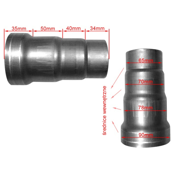 Redukcja czterostopniowa 65 70 78 90 mm NIERDZEWNA